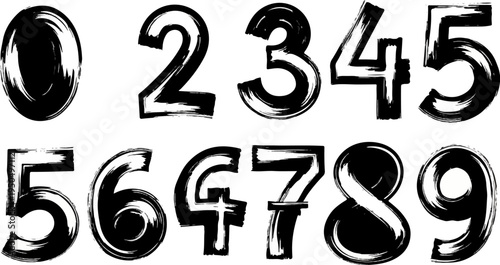 A collection of numeric characters rendered in a bold, black brushstroke style