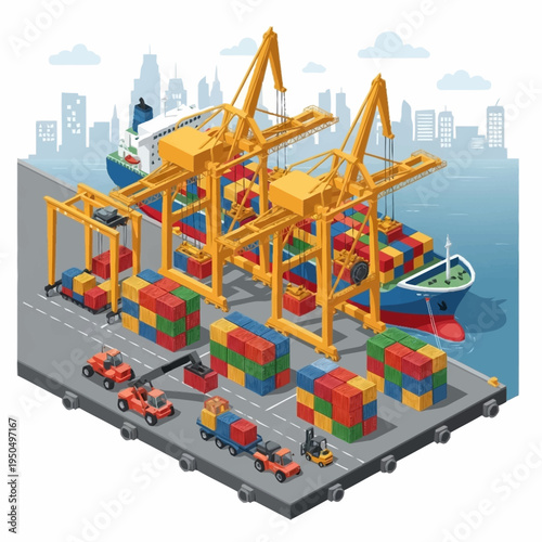 Container Ship Loading and Unloading at Port.