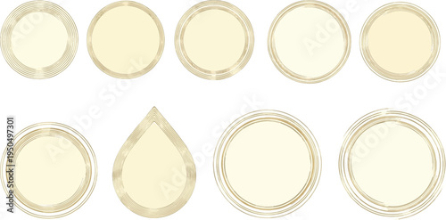 A collection of abstract, light beige circular and teardrop shapes