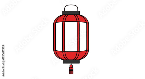 Red Chinese Lantern with Tassel Hanging Isolated on White Background