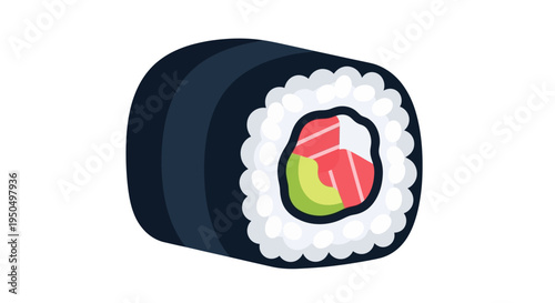 Delicious Sushi Roll with Salmon and Avocado, Japanese Cuisine