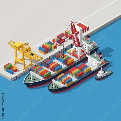 Container Ship Loading and Unloading at Port Terminal.