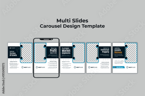 Professional corporate business strategy carousel template for social media marketing slides