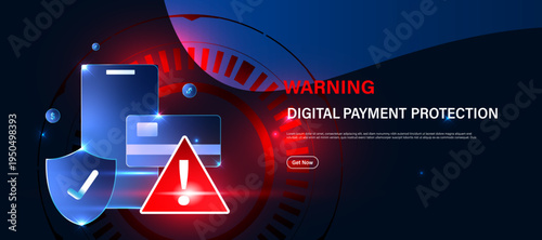 Digital payment alert concept with warning sign and secure transaction icon. Financial technology system for monitoring online payments, protecting transactions and ensuring secure digital finance ope