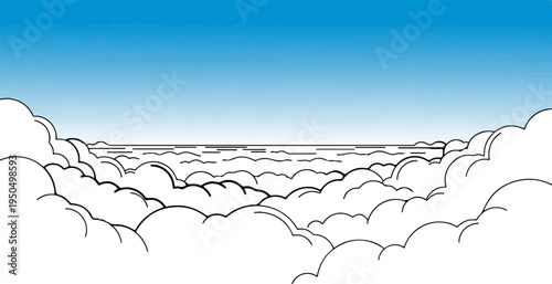 A vast blue sky over a sea of fluffy clouds, with a distant horizon
