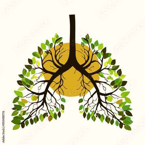 Surreal Anatomical Lungs with Flowers Environmental Breathing Concept