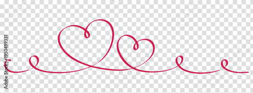 Pink heart shapes in a decorative line for valentines day or love themed designs and projects