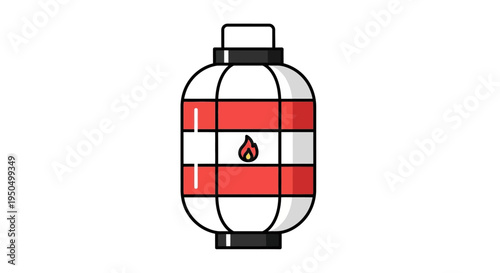 Gas cylinder icon with flame symbol, isolated on white background