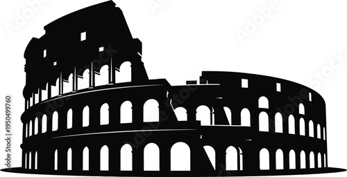 Roman coliseum amphitheater silhouette isolated on transparent background for historical travel design