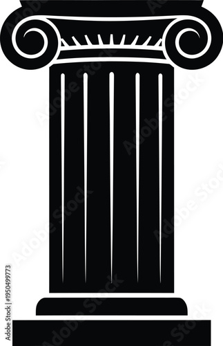 Black ionic column with detailed capital and fluted shaft isolated on transparent background