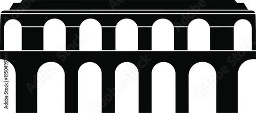 Roman aqueduct bridge silhouette with multiple arches for water infrastructure and history projects