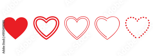 Collection of various red heart shapes and symbols for love and valentines day concepts