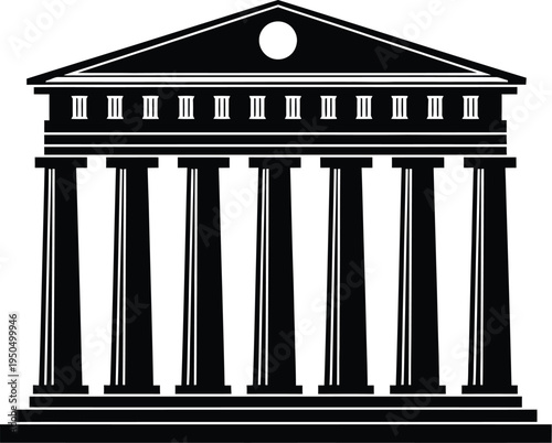 Ancient greek temple with classical columns, black silhouette icon isolated on transparent background