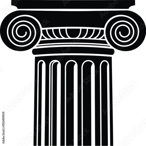 Close-up silhouette of a Greek Ionic column capital on transparent background