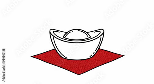 A stylized gold ingot sits on a textured red square
