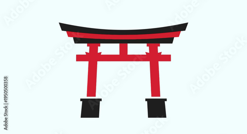 Red and Black Torii Gate Icon on Light Blue Background