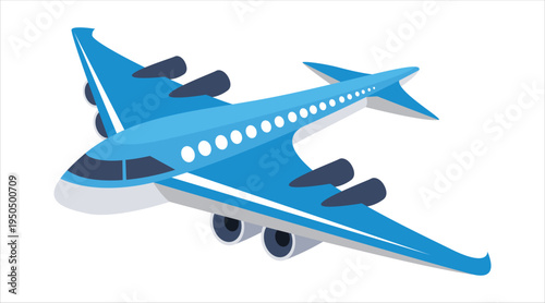 A blue passenger airplane flying in the clear white background Vector
