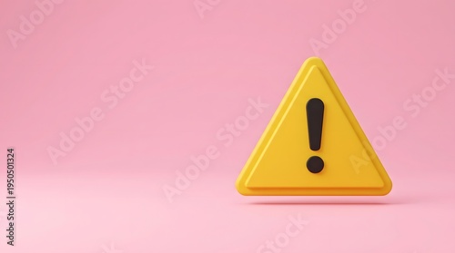 3D Yellow Warning Exclamation Sign on Pink Background