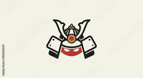 Samurai Helmet Icon, Japanese Warrior Symbol, Minimalist Vector Art