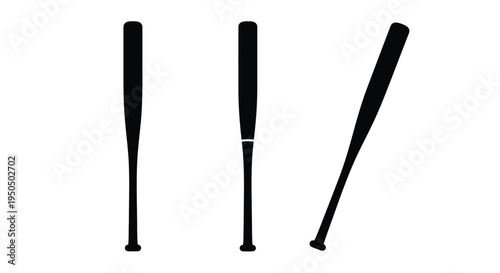 Three black baseball bats displayed in varying orientations on white
