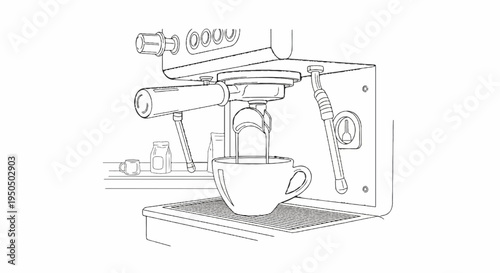 Espresso machine brewing coffee into a cup on a counter