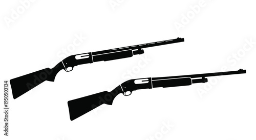 Two black silhouettes of semi automatic shotguns displayed against a white background