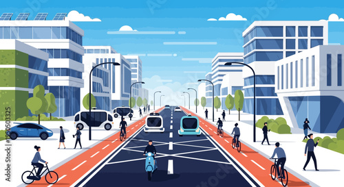 Smart City Transportation: Autonomous Vehicles, Bikes, and Pedestrians on a Modern Street