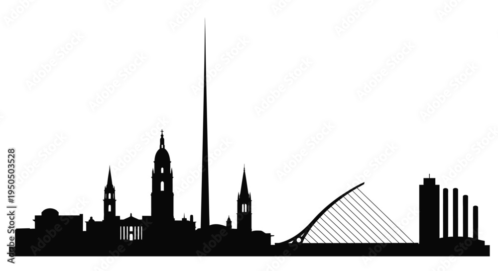 Fototapeta premium Silhouette of dublin city skyline featuring iconic landmarks and bridges