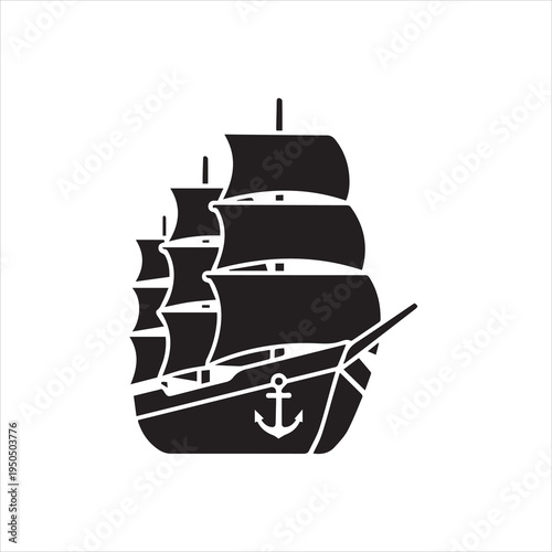 Black and white silhouette of an old sailing ship Vector Image