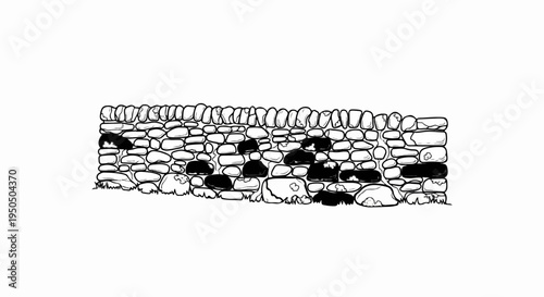 Rough-hewn stone wall, irregular shapes and sizes, with some dark stones