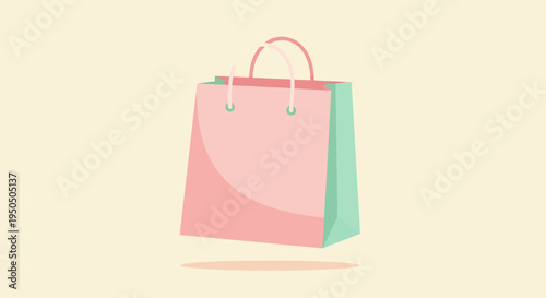Pink and Teal Shopping Bag Floating with Handles, Minimalist Design