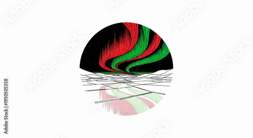 Vivid aurora borealis in red and green illuminates a starry night sky over ice