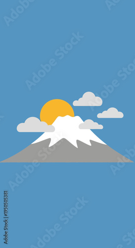 Sunrise Over Snow-Capped Mountain Peak with Clouds