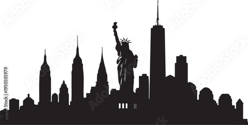 New York City skyline with Statue of Liberty silhouette  cityscape  urban landscape