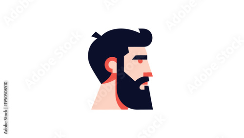 Stylized illustration of a mans head with beard and dark hair profile