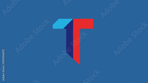 Abstract letter t design in red and blue with a blue background