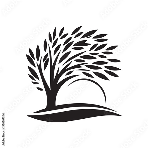  Olive Tree Silhouette Against Sky Vector Image