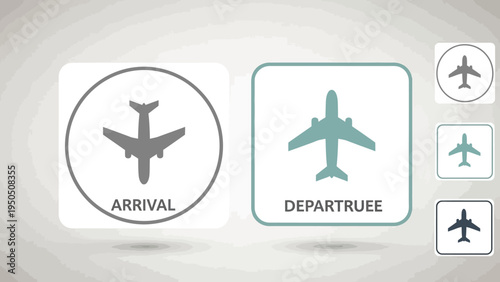 Airplane icons arrival and departure symbols for travel and transportation
