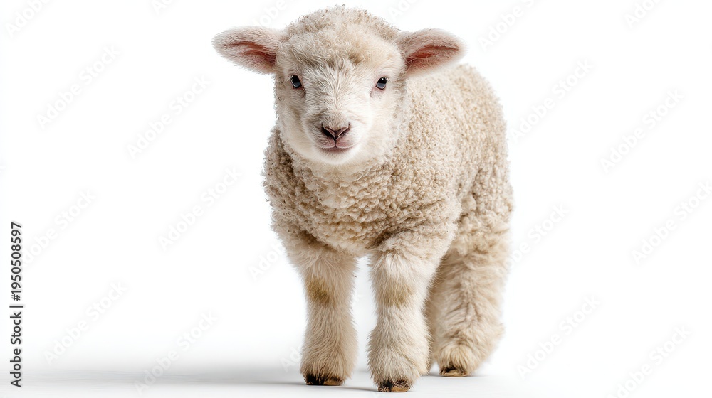 Obraz premium Isolated lamb portrait against bright white backdrop with space for messaging