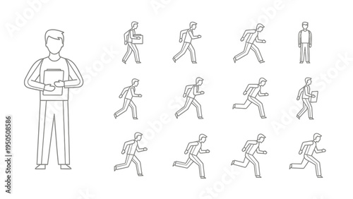 Set of vector illustrations of people in motion various actions and poses