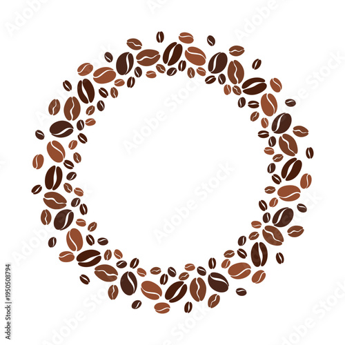 Round coffee bean frame isolated on transparent background, vector illustration, flat design. Coffee background element for design, branding, banner, social page, packaging with a place for text