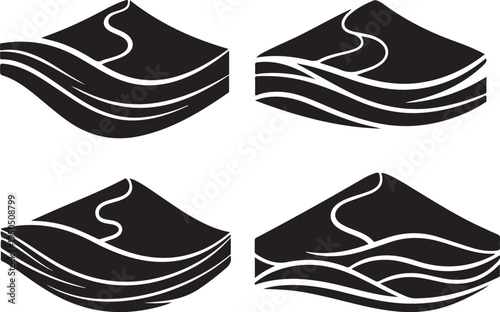 Abstract solid black fill clean silhouette vector design, transparent background, ideal for graphic design and branding projects, showcasing flowing lines and contours