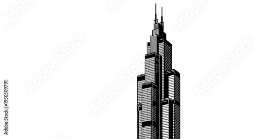 Modern Skyscraper Silhouette - Black and White Architectural Illustration