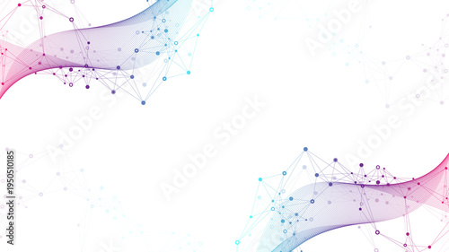 Colorful molecules background. DNA helix, DNA strand, DNA Test. Molecule or atom, neurons. Abstract structure for science or medical background, banner. Scientific illustration.