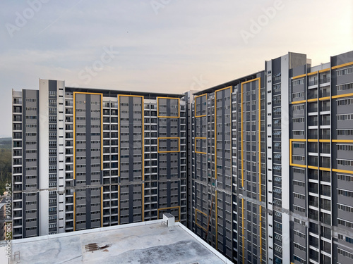 Modern apartment building facade Cybersouth Cyberjaya architecture. 
