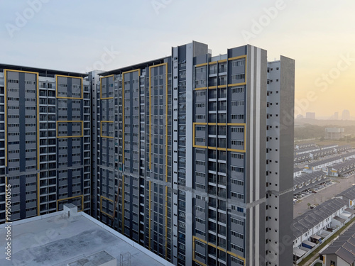 Geometric facade high-rise apartment Cybersouth, Cyberjaya architecture. 
