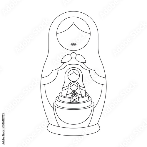 Hand drawn matryoshka doll illustration featuring a nested design with three layers showcasing a minimalistic clean style with bold black outlines on a plain white background