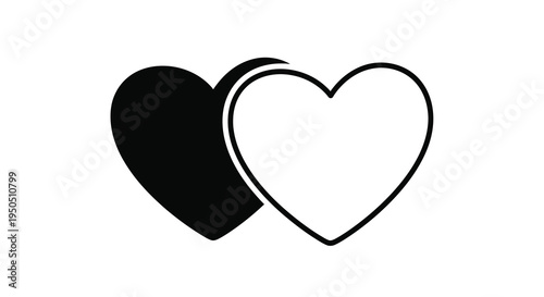 A simple graphic showcases two overlapping hearts one solid black and the other a white outline high quality professional