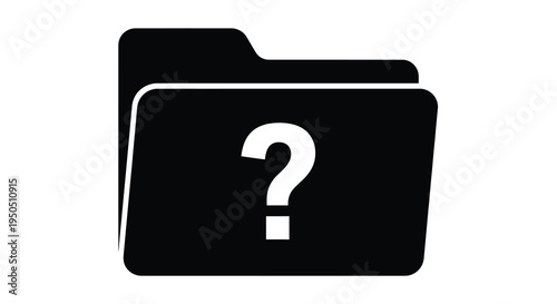 A minimalist depiction showcases a black folder icon with a white question mark overlay symbolizing uncertainty high quality professional