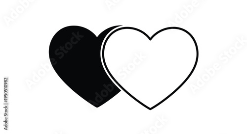 A simple illustration depicts two overlapping hearts one solid black and the other a white outline high quality professional